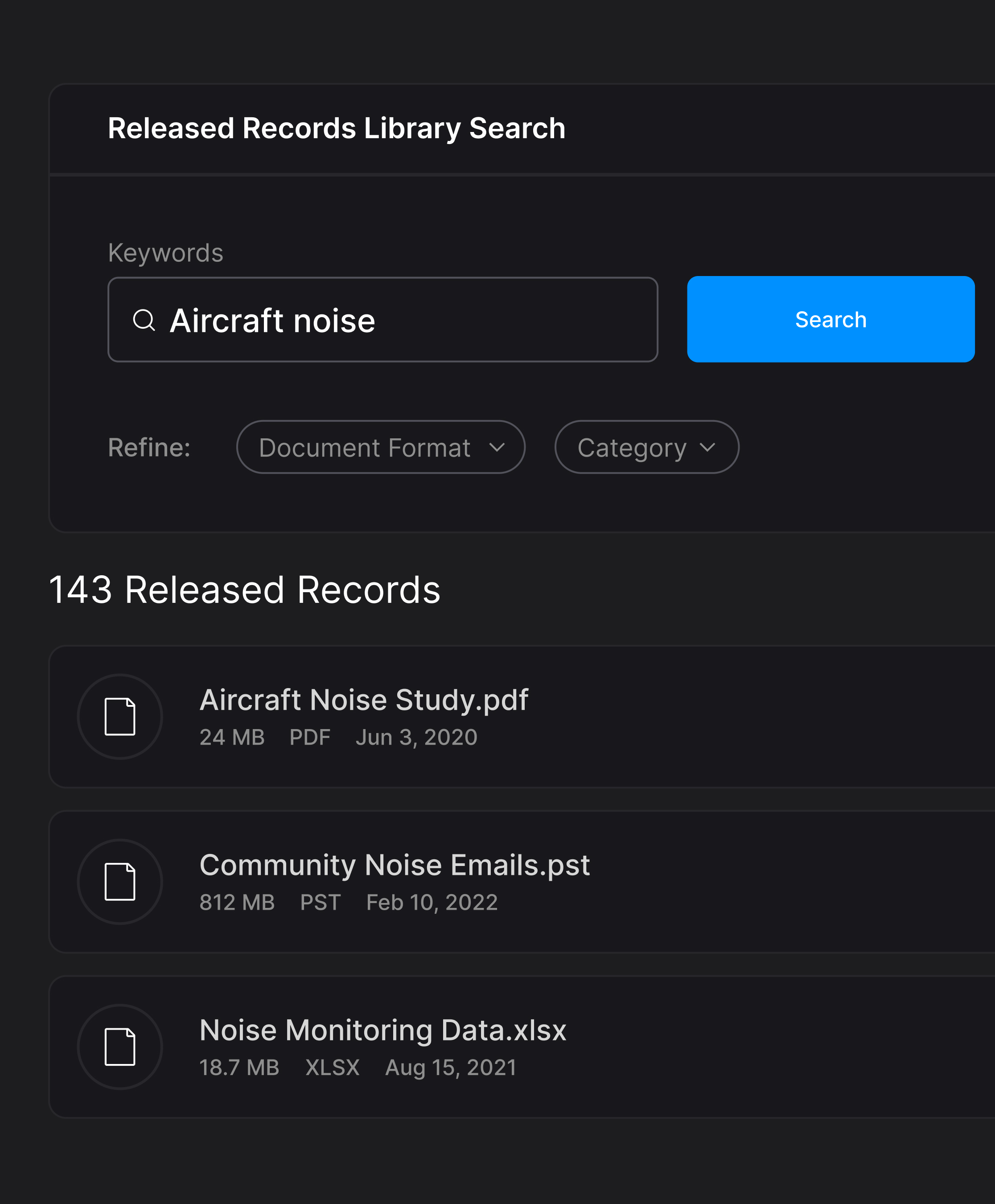 Released records search in ICM