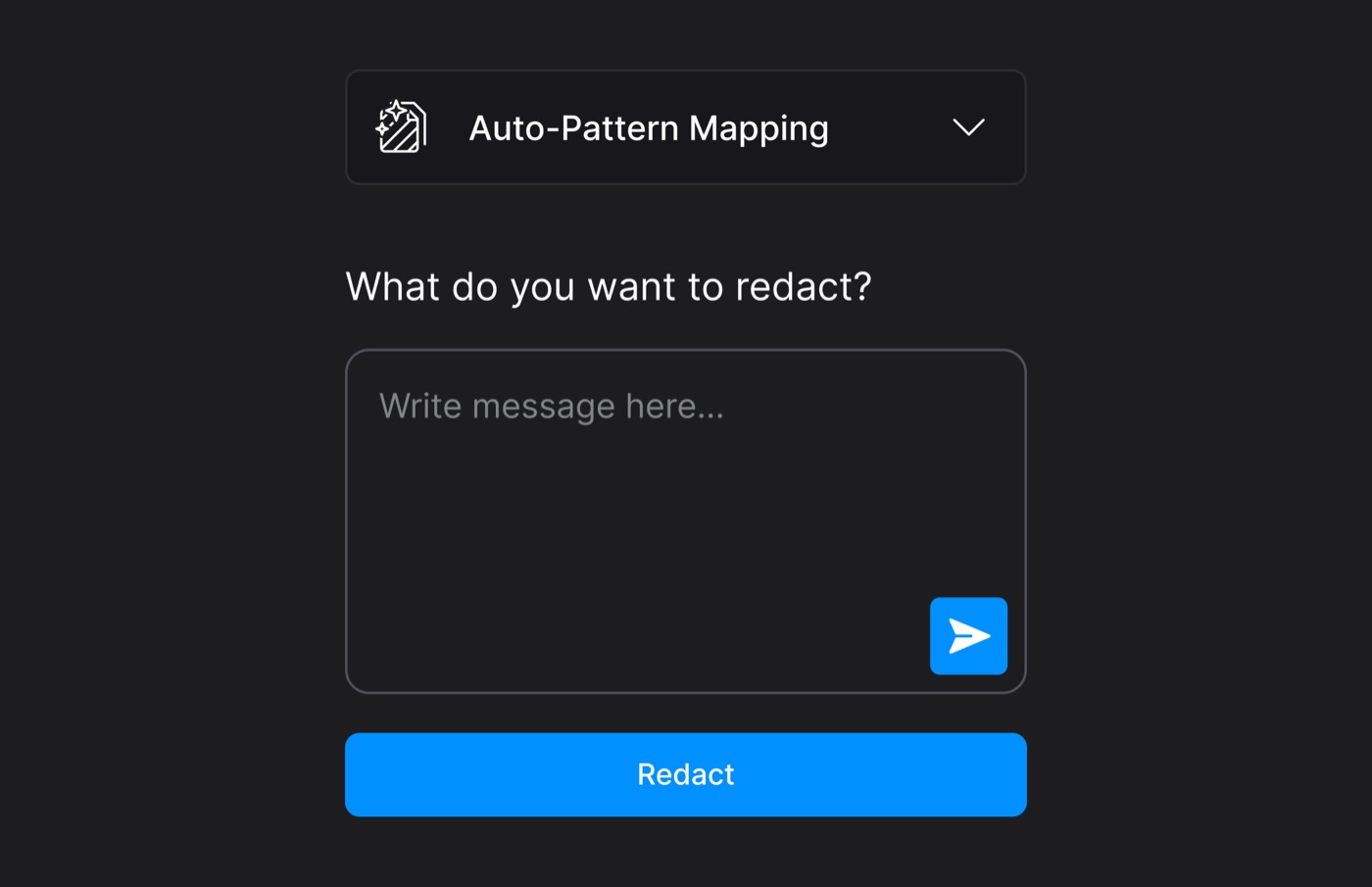 Redact Assistant panel accepting a plain-language redaction request