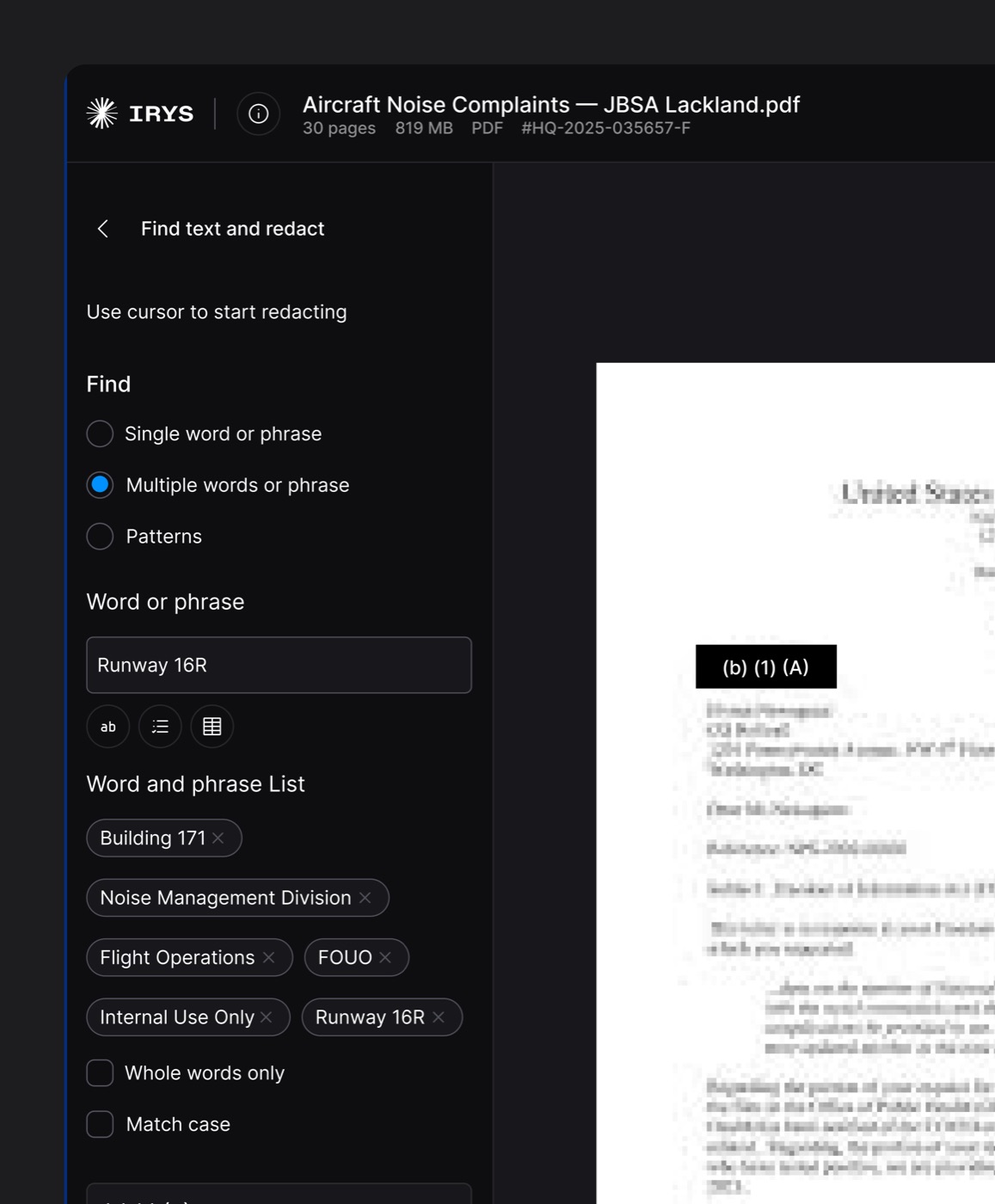 A saved list of sensitive terms and patterns queued for automatic redaction